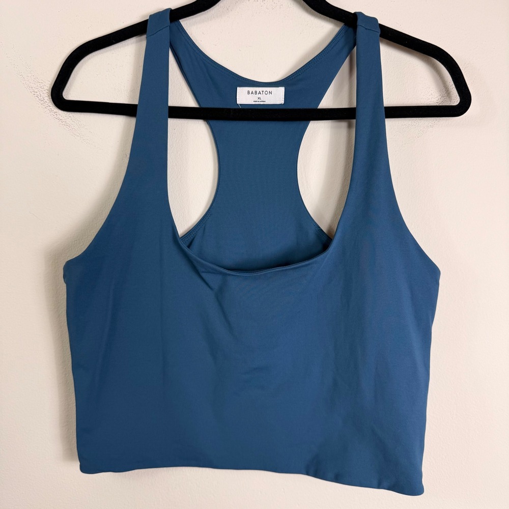 Babaton Aritzia Womens XL Teal Racerback Cropped Tank Top Scoop Neck Stretch